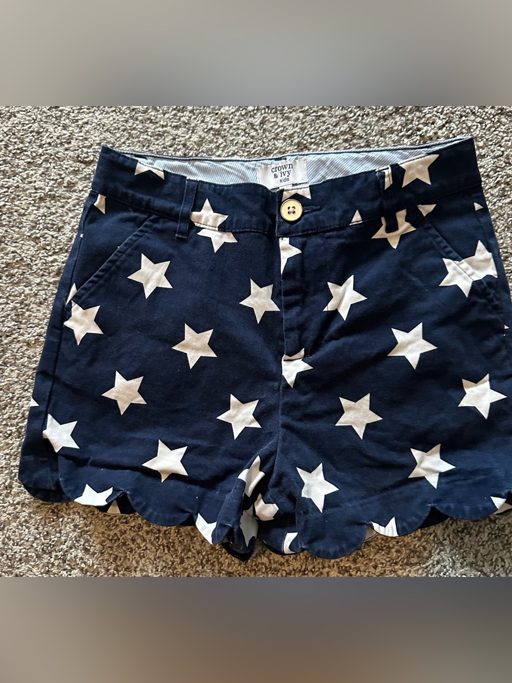 Crown & Ivy Navy Star-Print Scallop Hem girls Shorts